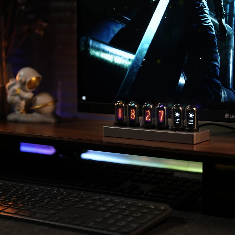 WIFI Control IPS Nixie Tube Alarm Clock with Colorful RGB Lights for Game Room Decoration.DIY Clock Faces and Pictures.Gift Idea