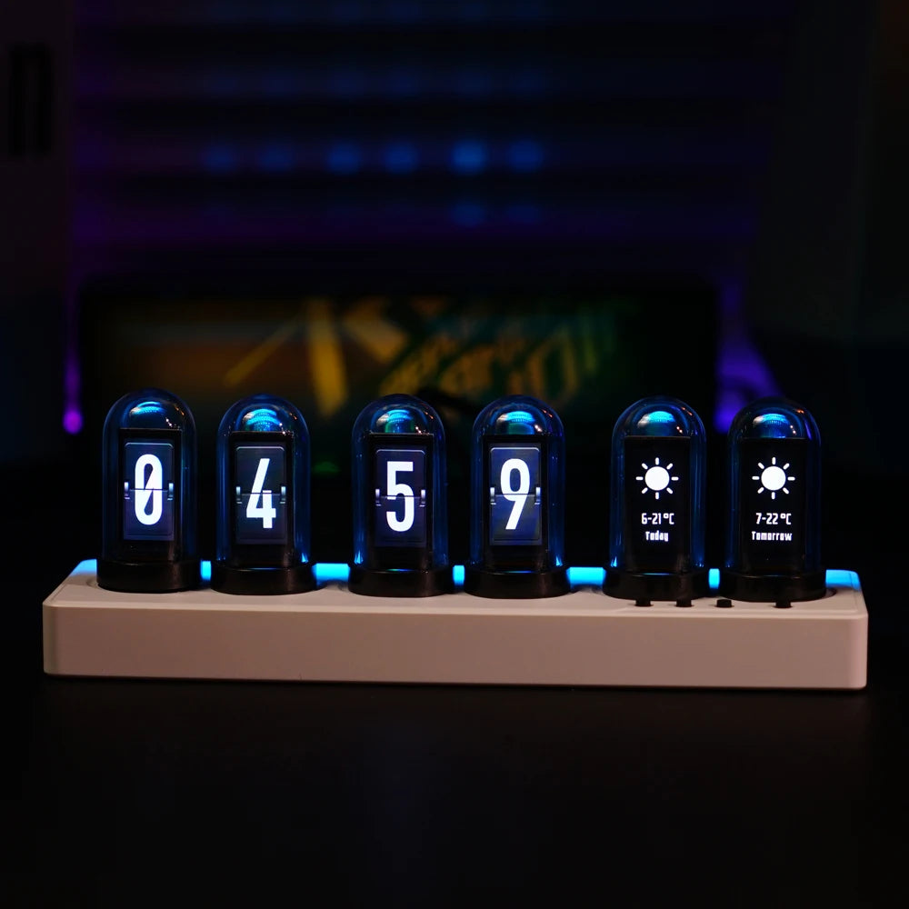 WIFI Control IPS Nixie Tube Alarm Clock with Colorful RGB Lights for Game Room Decoration.DIY Clock Faces and Pictures.Gift Idea